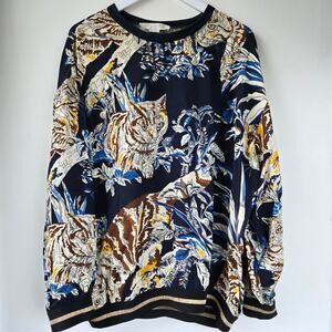 Stella McCartney Designer Cats Floral Long Sleeve Viscose Top Women EU 42 US 6 8